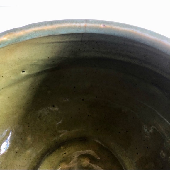 Vintage MCM California Pottery Green Drip Glaze Round Planter Bowl Flower Pot - Picture 11 of 12